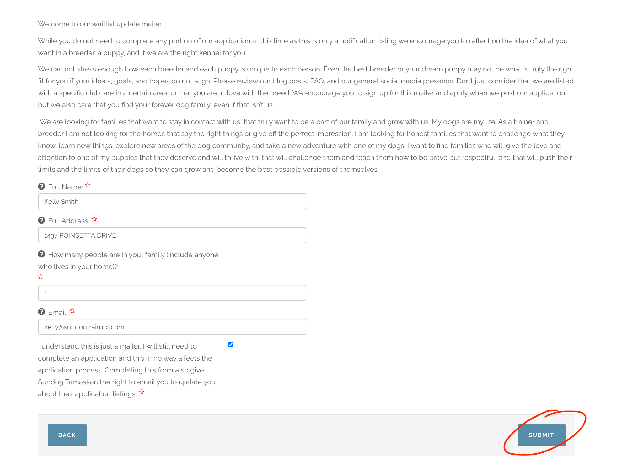 Step #3, Screen shot of our email notification sign up form