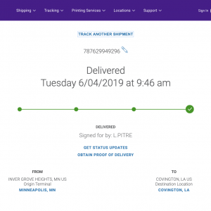 FedEd delivery notification screen