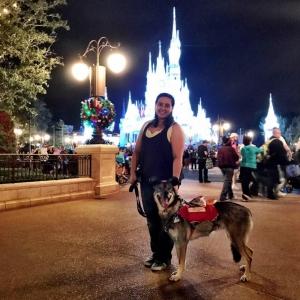 Clara and Kelly standing in front of the castle in Magic Kingdom, Disney World
